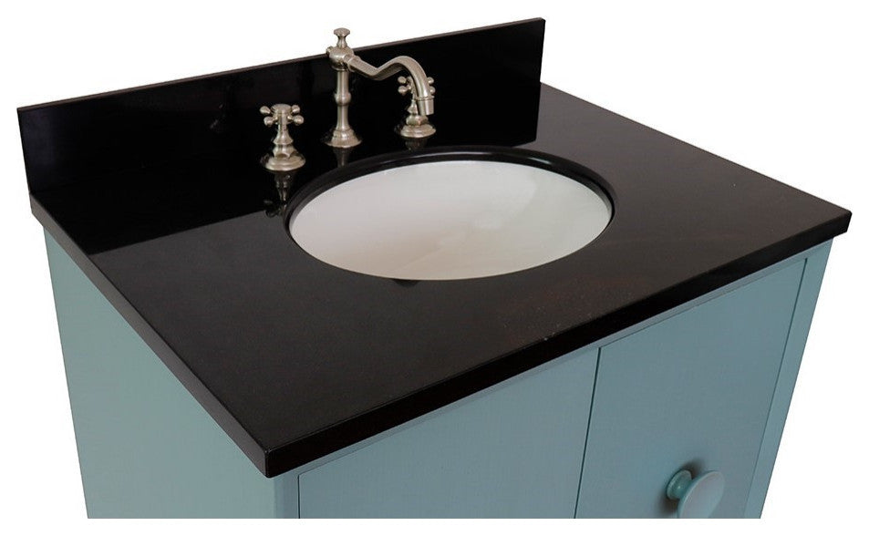 31" Single Wall Mount Vanity, Aqua Blue Finish With Black Galaxy Top