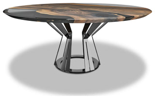 Atalante Walnut Round Table, Smoked Top & Dark Chrome Base, 10 Seater