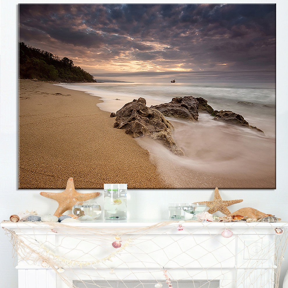 "Peaceful Seashore With White Waves" Beach Canvas Wall Art, 1 Panel, 60"x28"