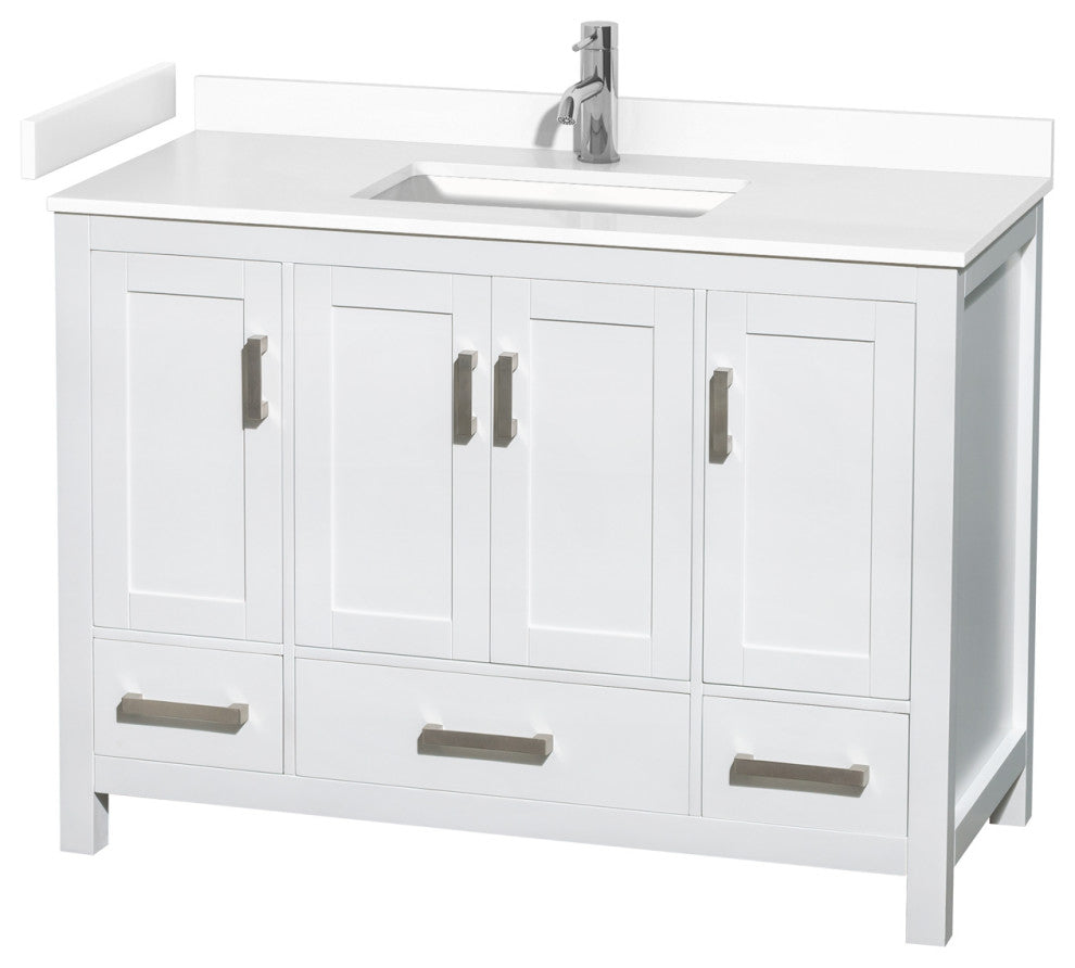 48" Single Bathroom Vanity, White, White Cultured Marble Countertop, Sink