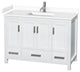 48" Single Bathroom Vanity, White, White Cultured Marble Countertop, Sink