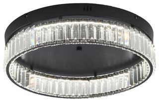 1-Light Black Dimmable LED Flush Mount With Clear Crystals
