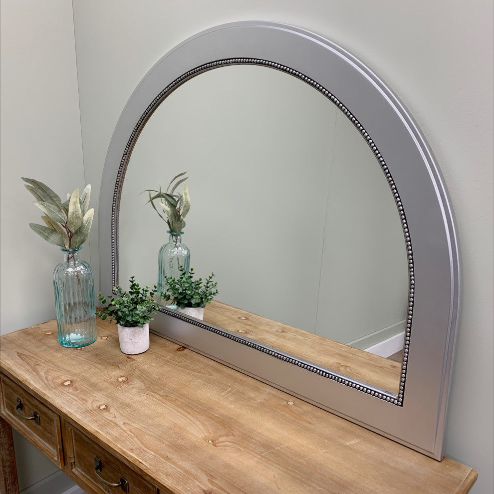 Yvonne Framed Mantel Mirror, Crescent Cathedral, 42.4"x31.4", Silver Spray