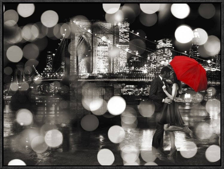 "A Kiss in the Night (BW)" Framed Canvas Giclee by Dianne Loumer, 25x19"