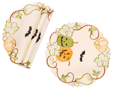 Halloween Jack-O-Lanterns  Embroidered Cutwork 12-Inch Round Doilies, Set of 4