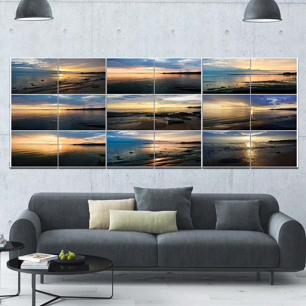 Sea Sunset Collage, Landscape Canvas Art Print, 70"x28", 6 Panels