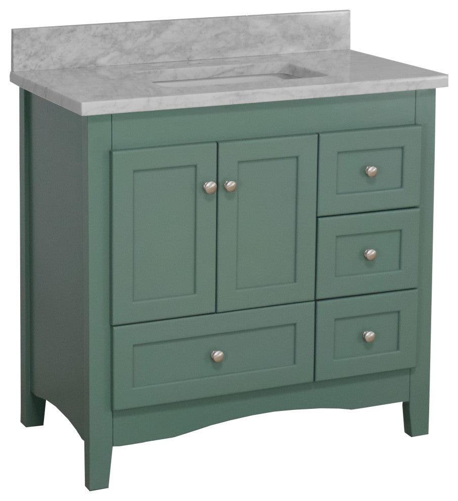 Abbey 36" Bathroom Vanity, Sage Green, Carrara Marble