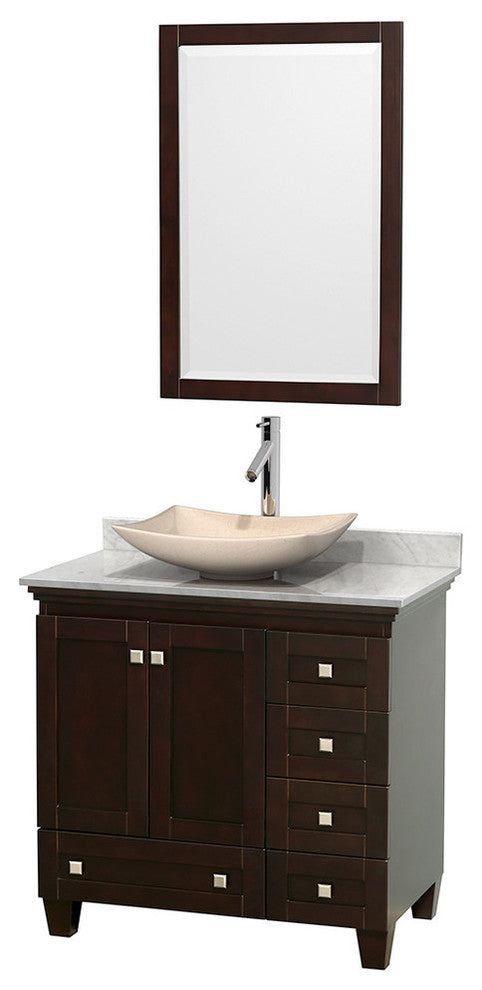Acclaim 36" Espresso Single Vanity, Carrara Marble Top, Arista Sink, 24"