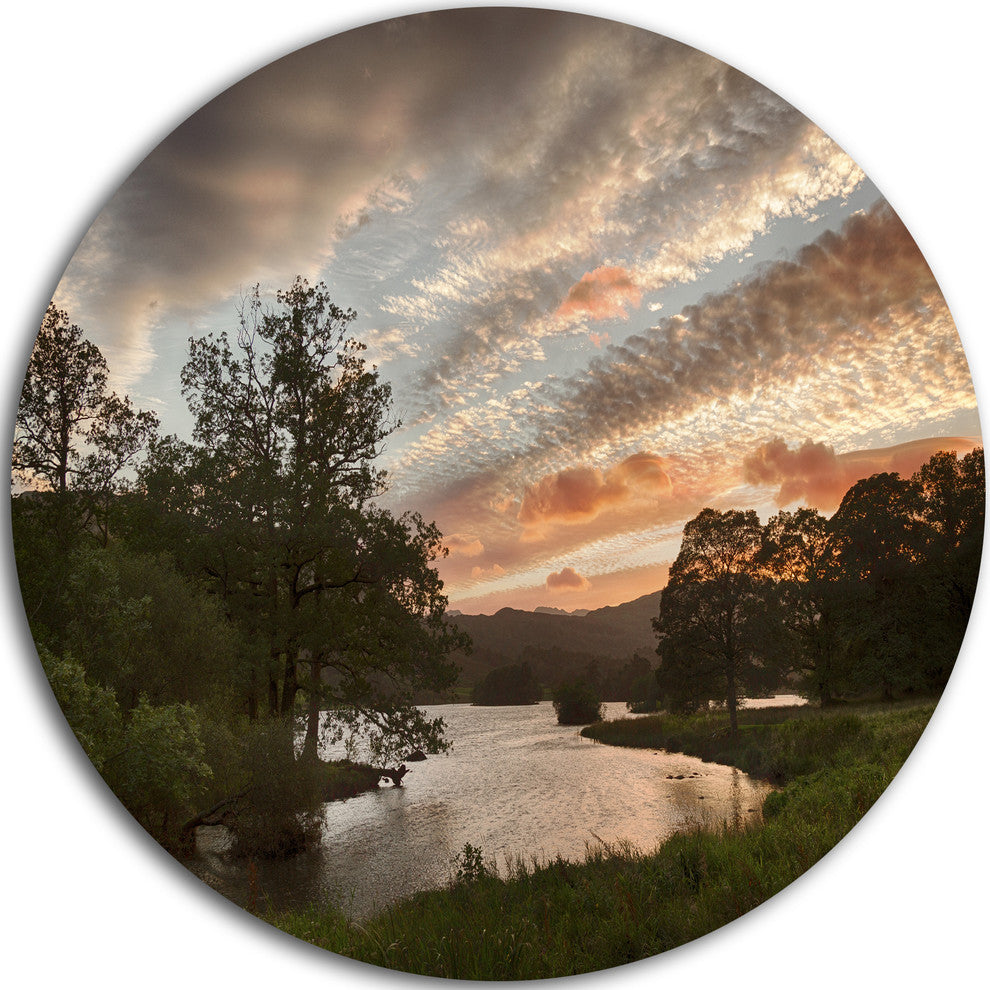 Sunset Over Rydal Waters, Landscape Round Metal Wall Art, 23"