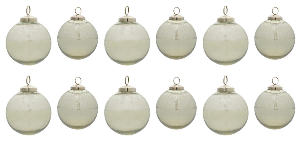 Ribbed Glass Ball Ornament, 12-Piece Set