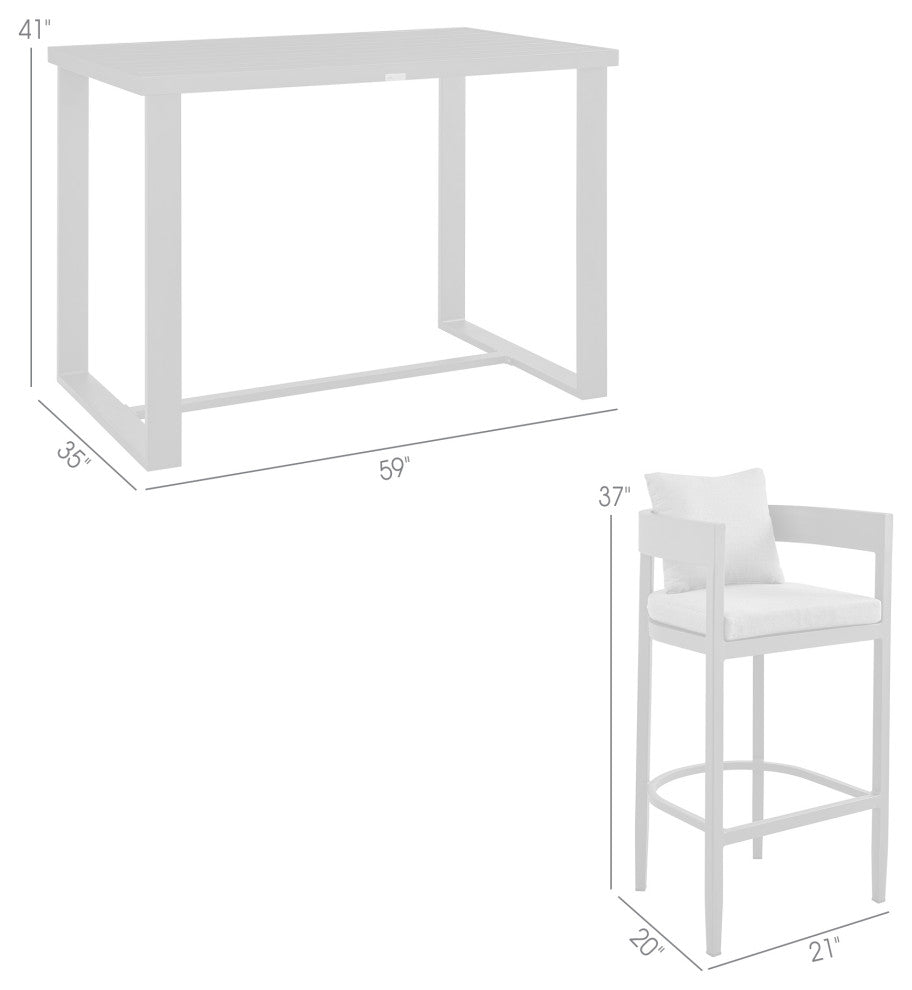 Argiope Outdoor Patio 5-Piece Bar Table Set, Aluminum With Gray Cushions