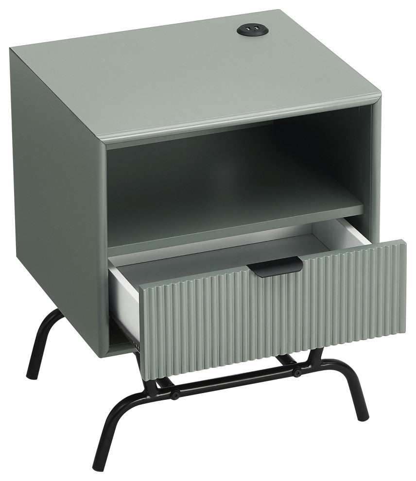 Danel Modern 18" Rectangle End Table With Drawer and USB Ports, Sage Green