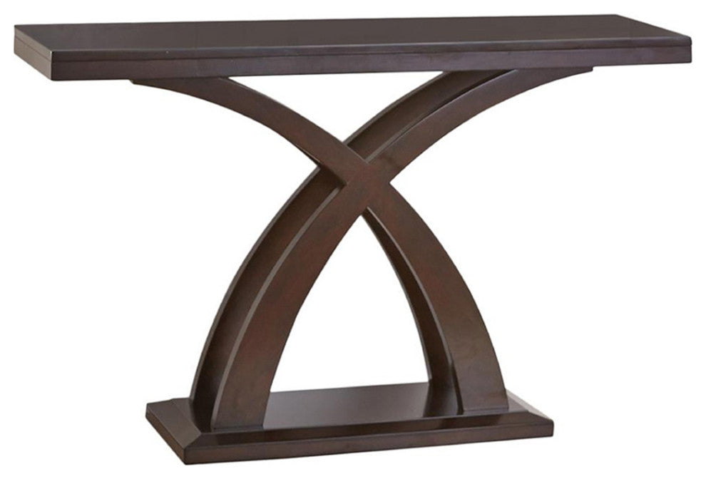 Benzara Sofa Table with X-Cross Base Support and Open Bottom Shelf, Brown
