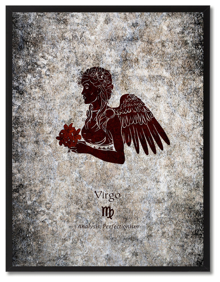 Virgo Horoscope Astrology Black Print on Canvas with Picture Frame, 13"x17"