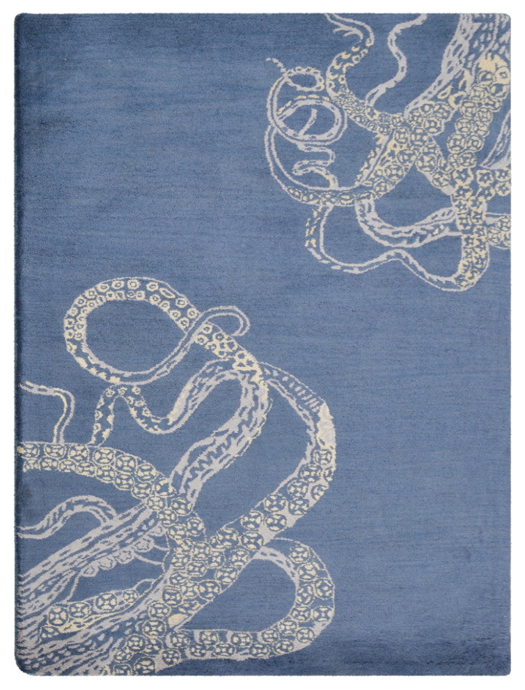 HAND TUFTED WOOL ECO-FRIENDLY AREA RUGS - Blue&Beige, Contemporary Design