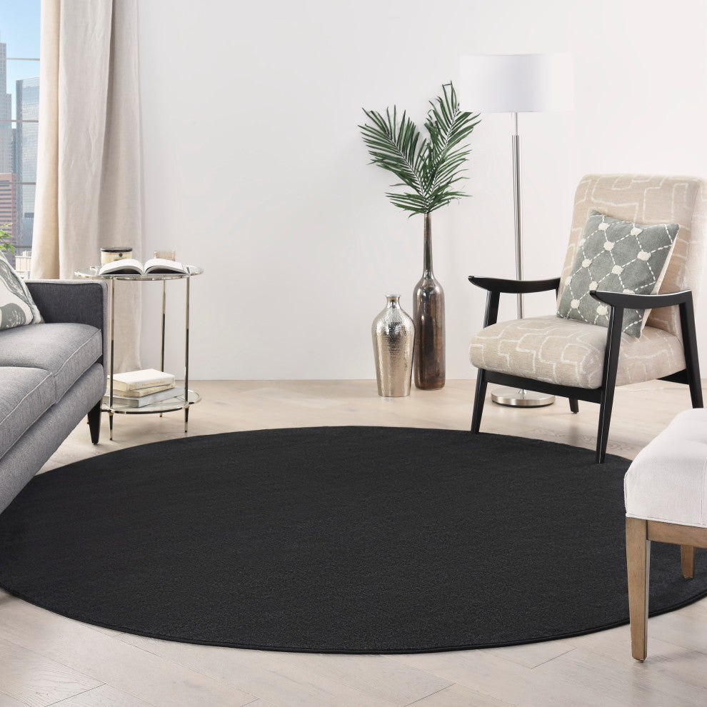 Nourison Essentials 8' x Round Black Outdoor Area Rug