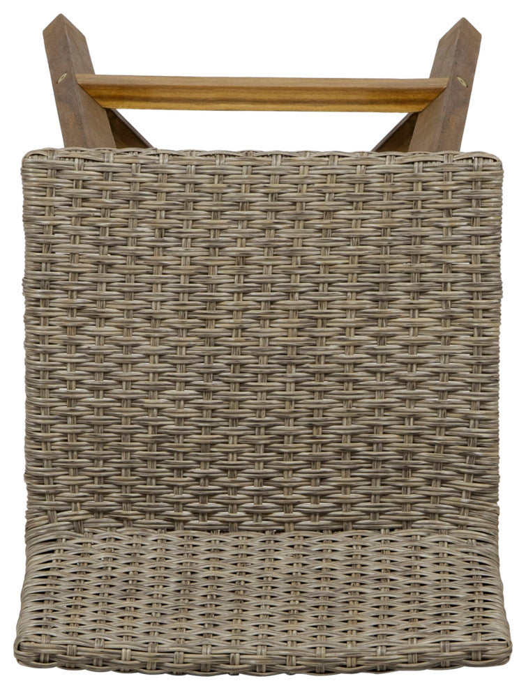 Jessie Outdoor Wood and Wicker Barstool, Set of 4, Light Brown, Teak Finish