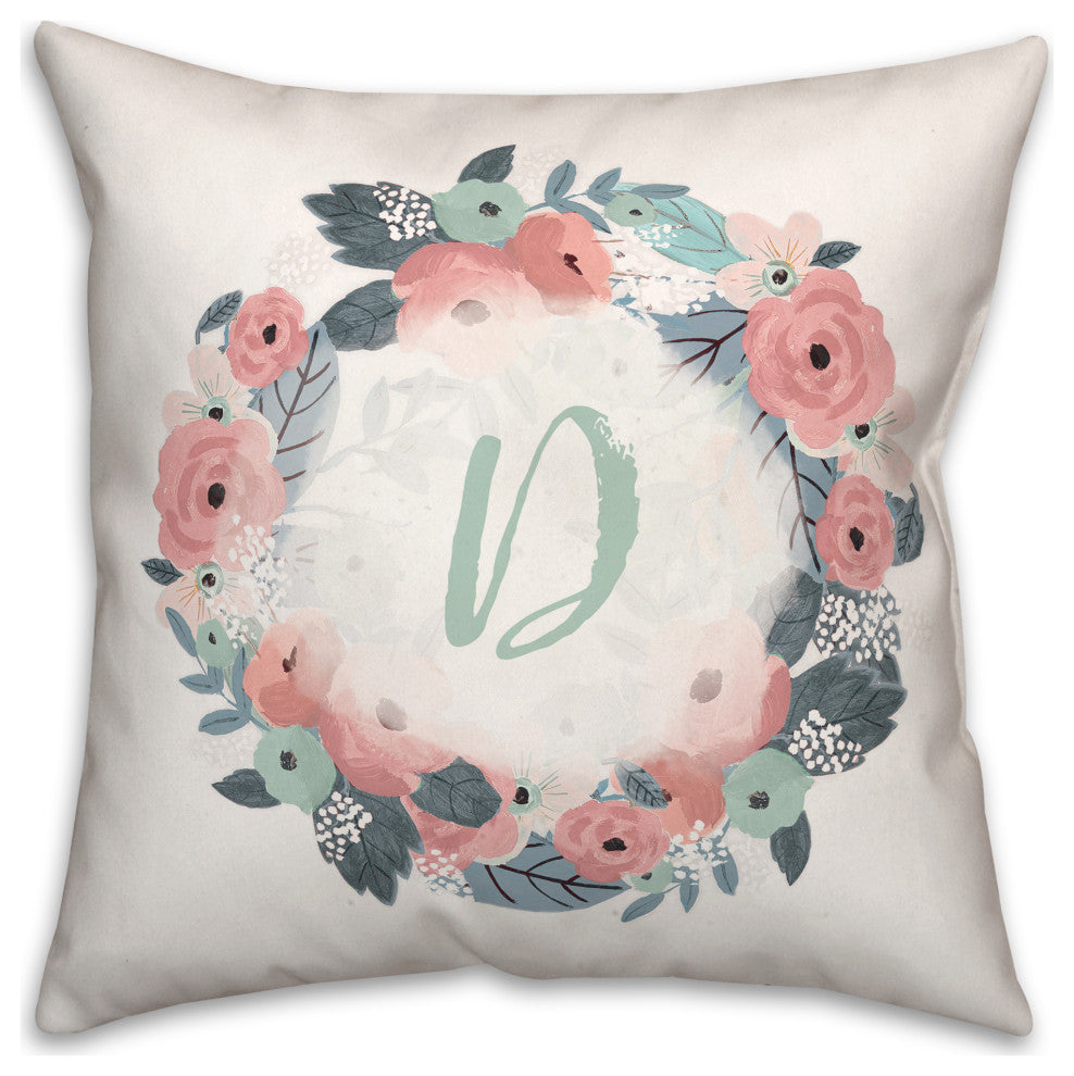 D Monogram Wreath 18x18 Spun Poly Pillow
