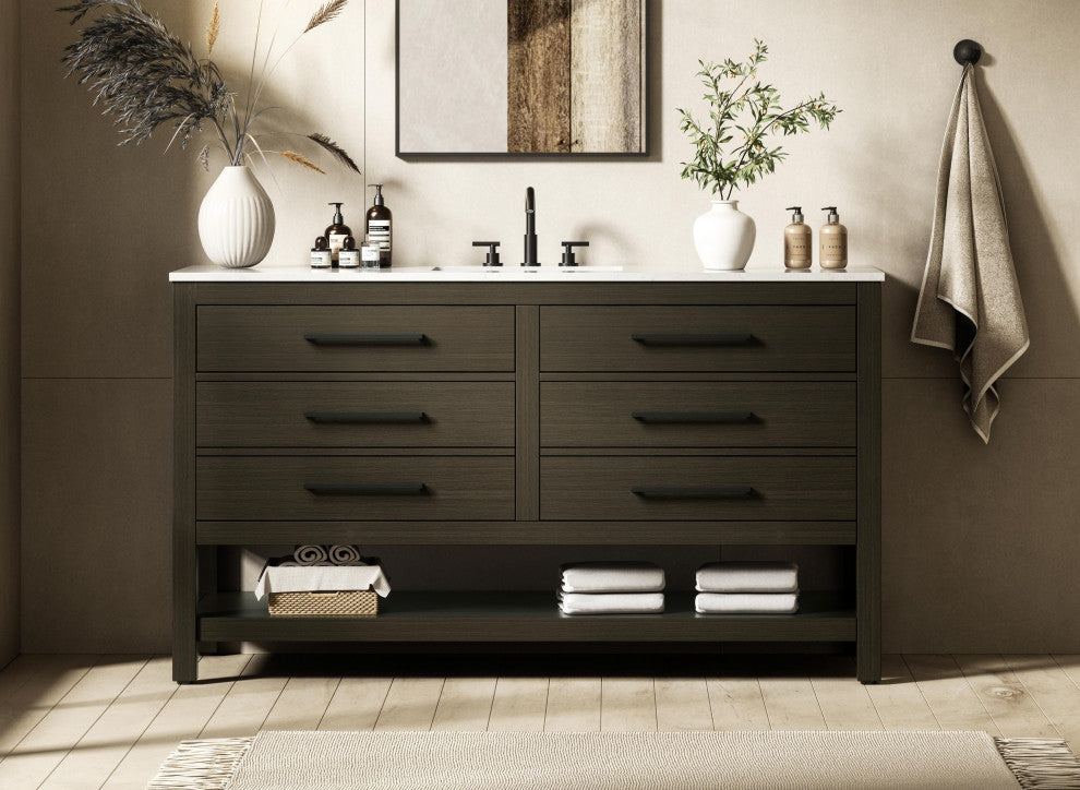 Home Living 60" Single Bathroom Vanity, Mocha Brown