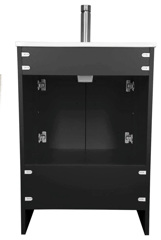 Pacific 24 Bathroom Vanity With Ceramic Top and Brushed Nickel Handles, Black