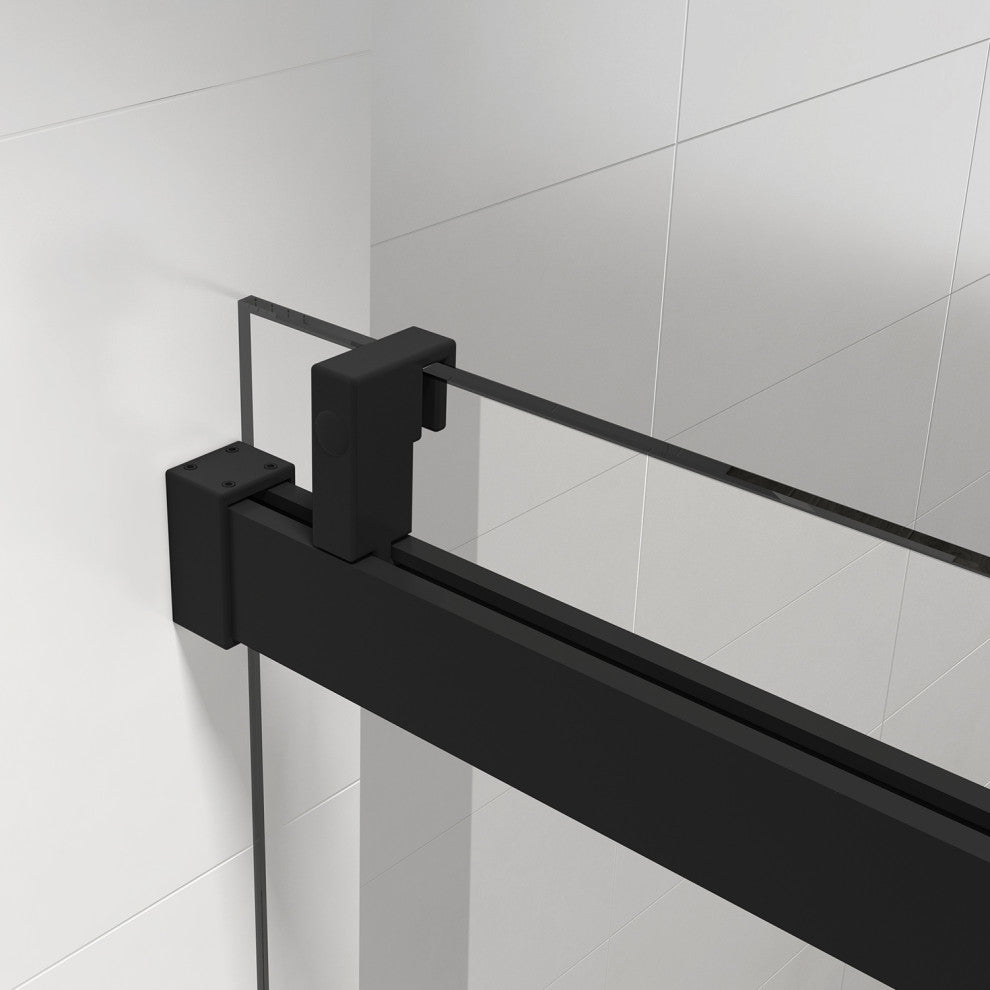 72 in. W x 76 in. H Single Sliding Frameless Shower Door With Buffer, Matte Black