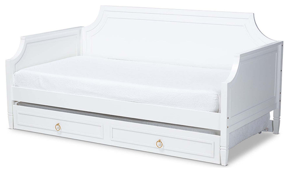 Brady Wood Twin Size Daybed, White and With Trundle