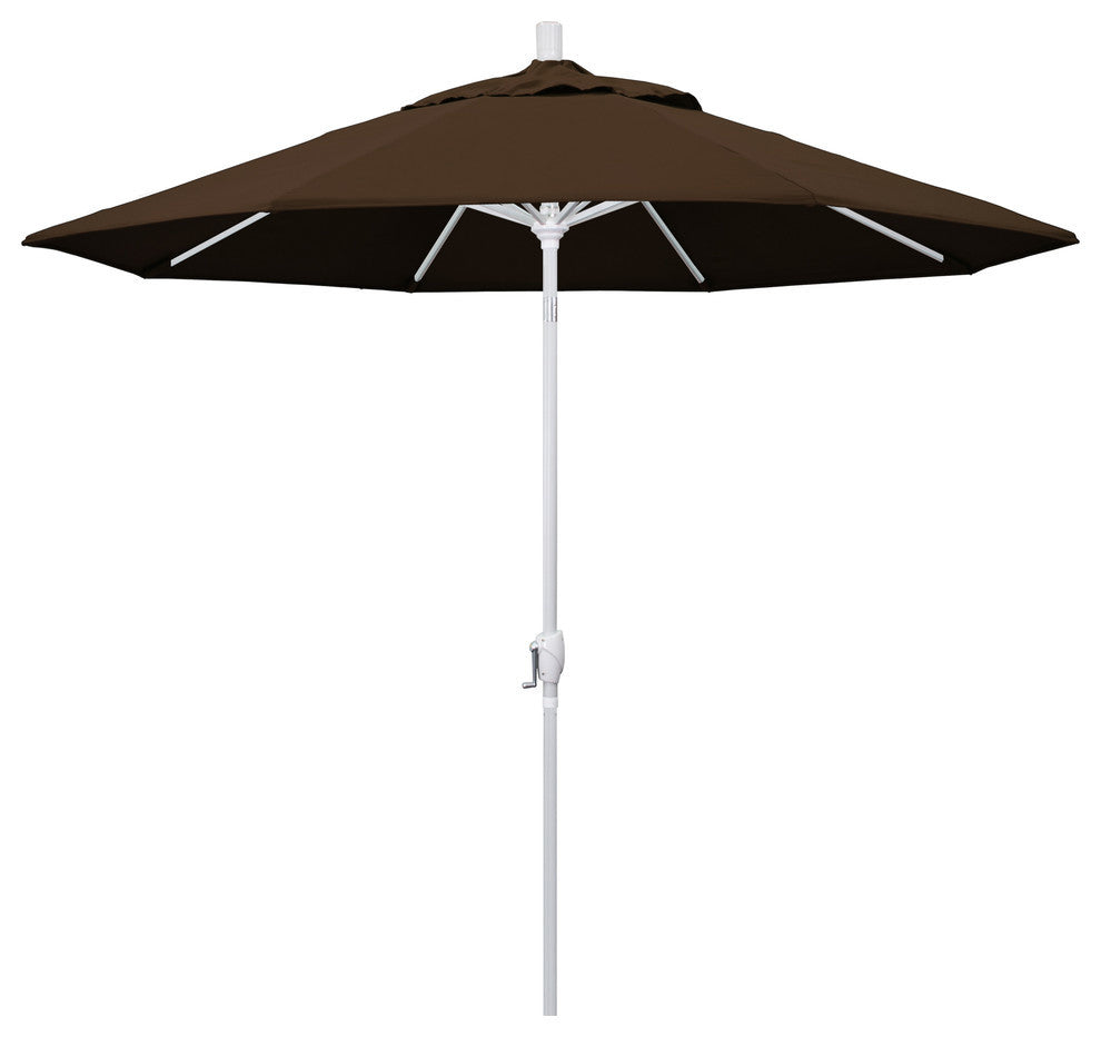 9' Matted White Push-Button Tilt Crank Aluminum Umbrella, Mocha Pacifica