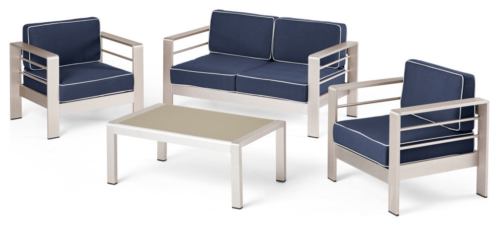 Crested Bay Outdoor Aluminum 4 Seater Chat Set with Sunbrella Cushions, Canvas N