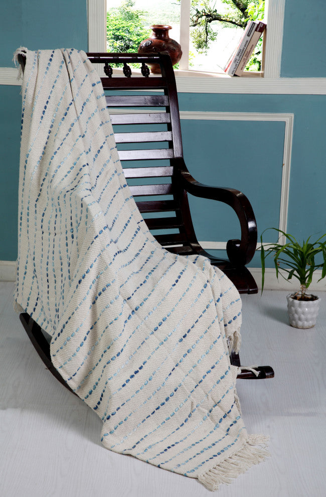 Shimmer Stripe Woven Throw Blanket with Fringe, Blue