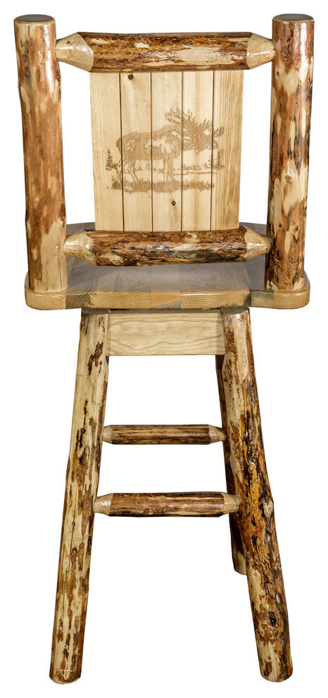 Glacier Country Counter Height Swivel Bar Stool With Laser Engraved Moose