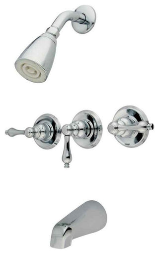 Kingston Brass Three-Handle Tub and Shower Faucet, Polished Chrome