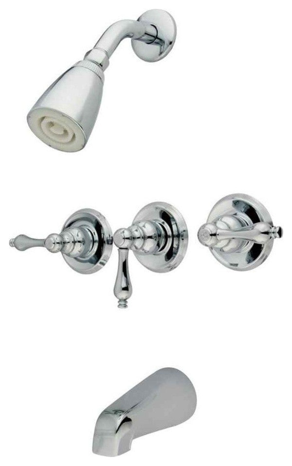Kingston Brass Three-Handle Tub and Shower Faucet, Polished Chrome