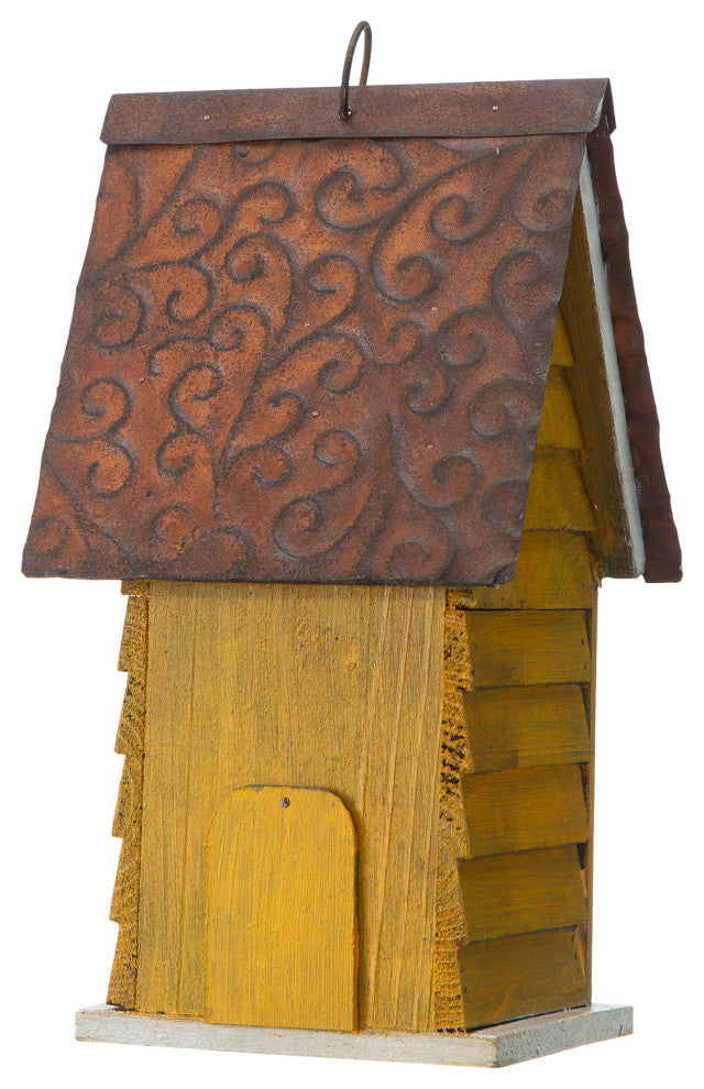 12"H Retro Distressed Solid Wood Cottage Birdhouse