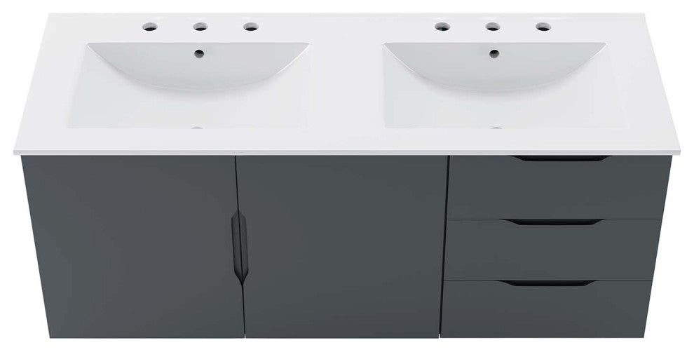 Double Sink Vanity Cabinet, White Gray, Ceramic, Modern, Hotel Bathroom
