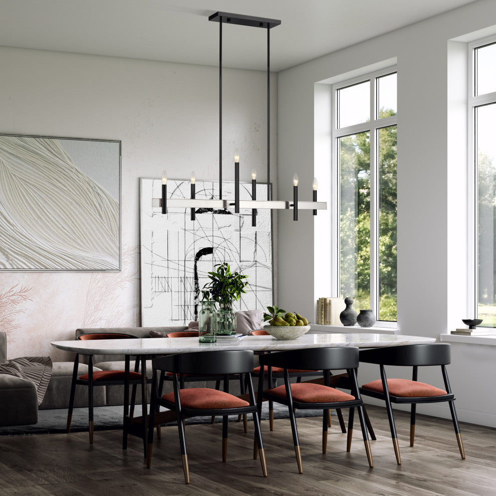 Denmark 6-Light Black Chrome Extra Large Linear Chandelier with Brushed Nickel