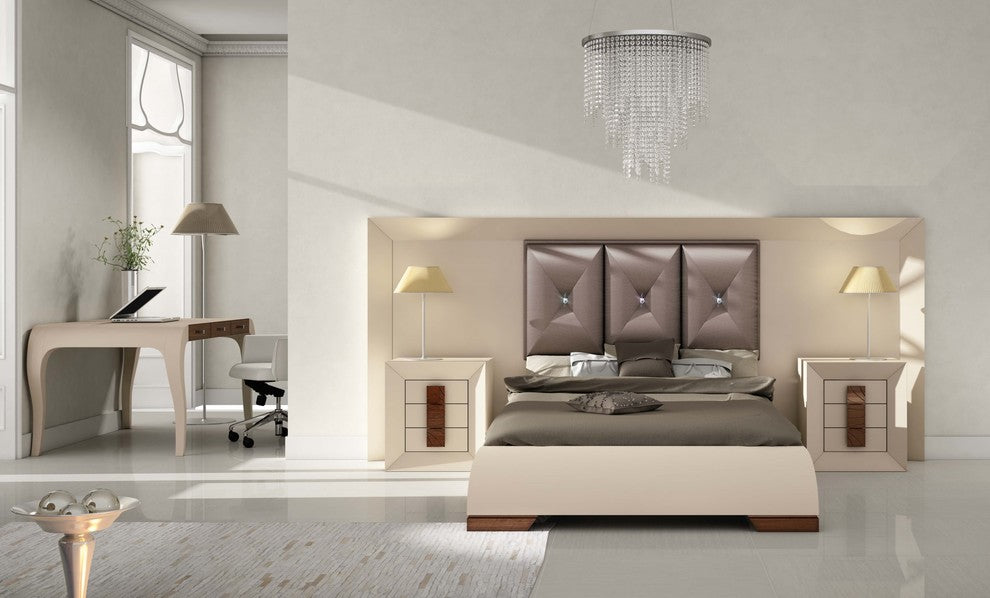 Md Karen 32 Special Headboard Bedroom Set, Glossy Beige Cream, Matte, Queen