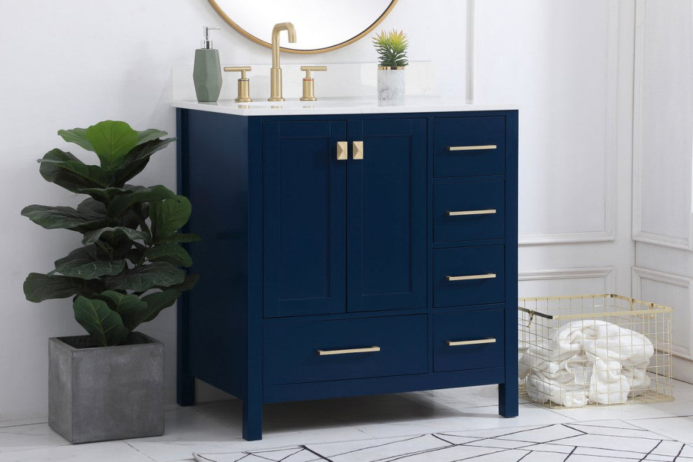 Iris 32" Single Bathroom Vanity, Blue With Backsplash
