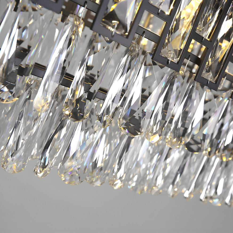 Clans | Modern Rectangle Black Crystal Chandelier, Warm Light, Dimmable