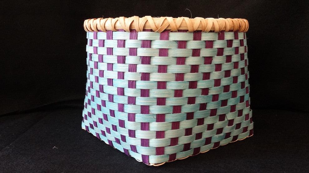Large Hand Woven Basket, Turquoise and Purple