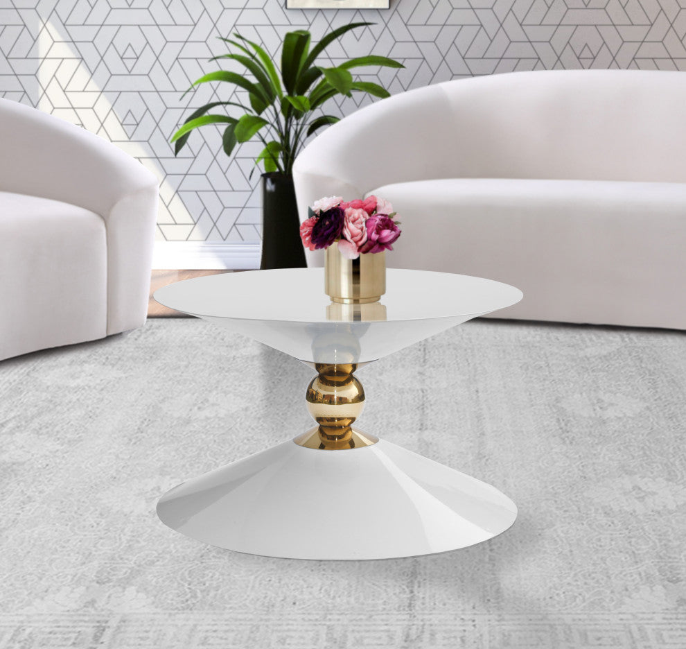 Malia Iron Coffee Table, White/Gold