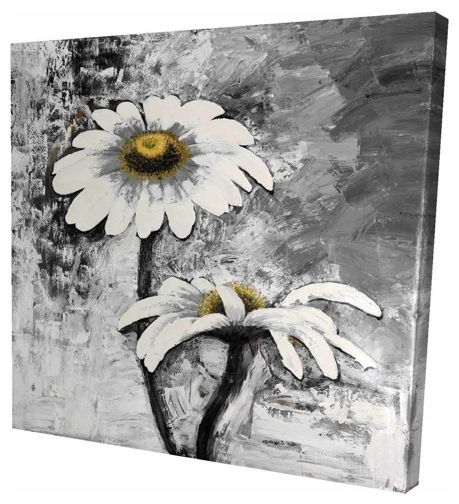 Abstract Daisies Flowers, Fine Art Gallery Wrapped Canvas, 24"x24"