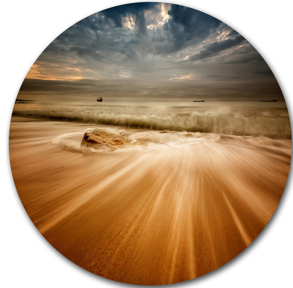Stormy Sea With Waves Flowing Out, Beach Round Wall Art, 23"
