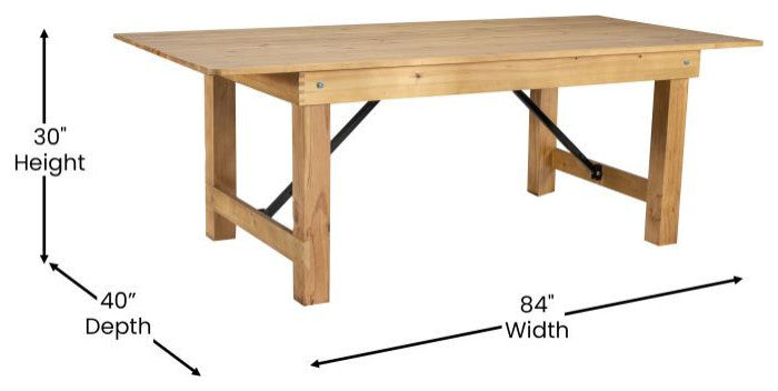 HERCULES Series 7' x 40" Rectangular Solid Pine Folding Farm Table, Light Natural