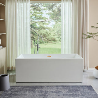 Freestanding Acrylic Bathtub, White/Titanium Gold