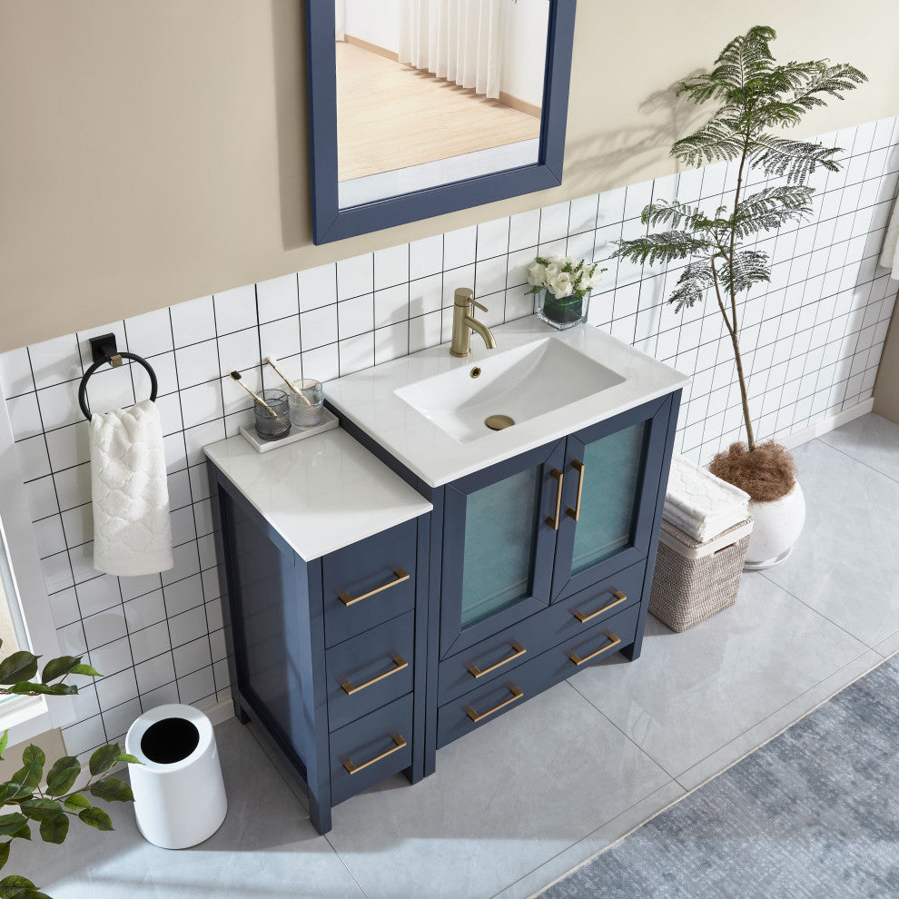 Vanity Art Single-Sink Vanity Set With Ceramic Top, 42", Blue