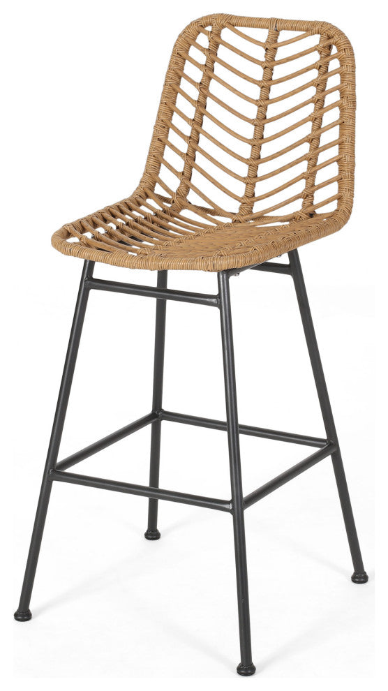 Jessie Outdoor Wicker Barstools, Set of 2, Brown