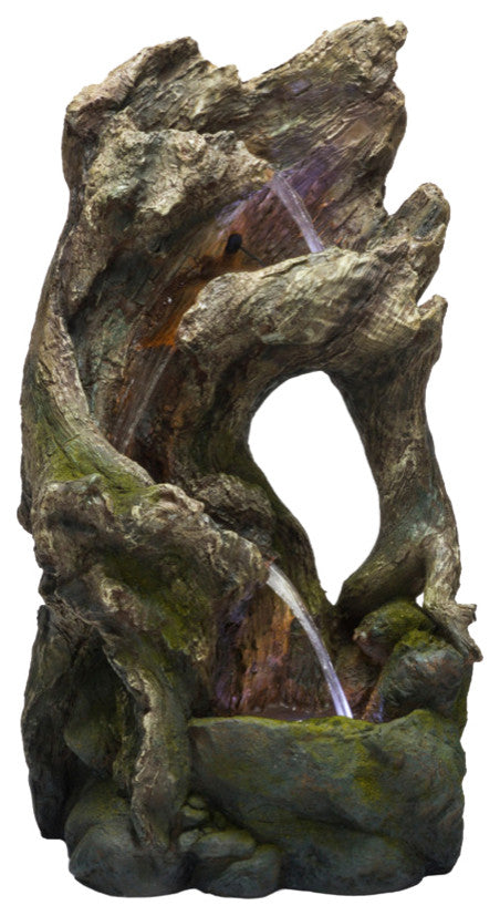 39" Tall Outdoor Tree Trunk Arch Waterfall Fountain With LED Lights
