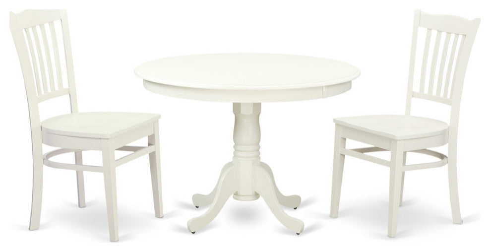 3 Pc Set With A Round Table And 2 Wood Dinette Chairs, Linen White