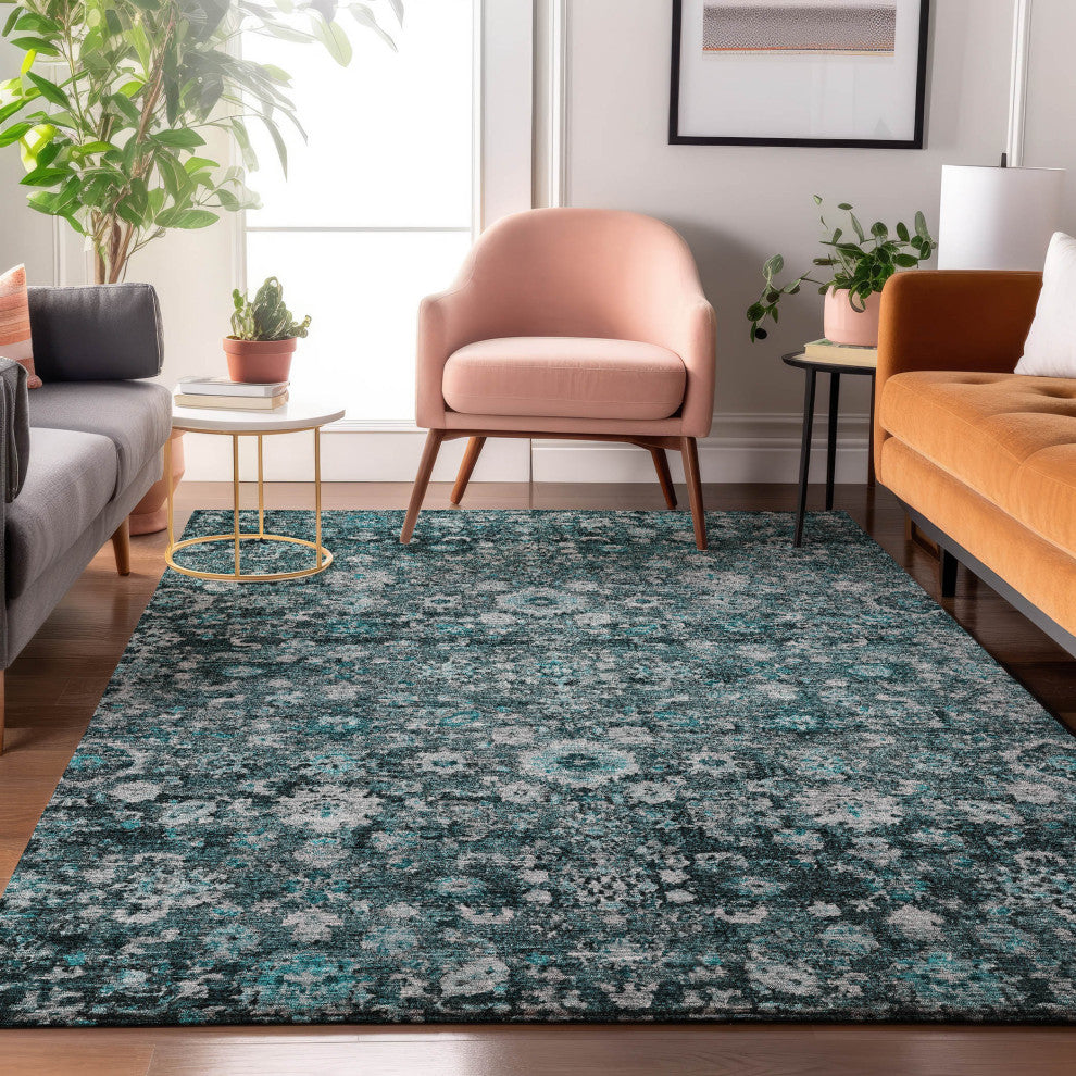 Premium Machine Washable Mayfield AMF651 Teal 10' x 14' Rug