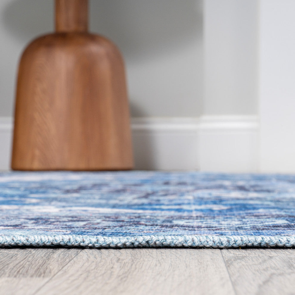 Maris Ornate Medallion Machine Washable Indoor Area Rug, Blue/Navy, 8 X 10